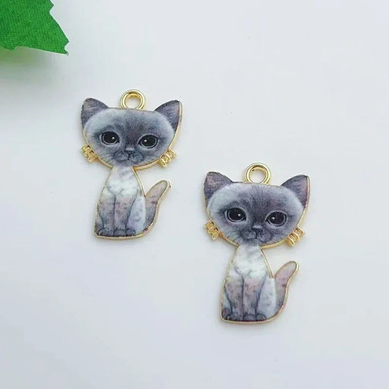 13pcs alloy oil dripping mechanical cat pendant, DIY jewelry making earrings, keychains, accessories