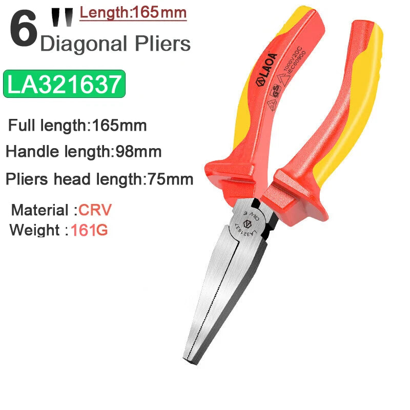 LAOA VDE Wire Cutters 6'' 7'' 8'' Insulated Combination Diagonal Needle Nose Pliers Electrician Tool High Voltage Resistance