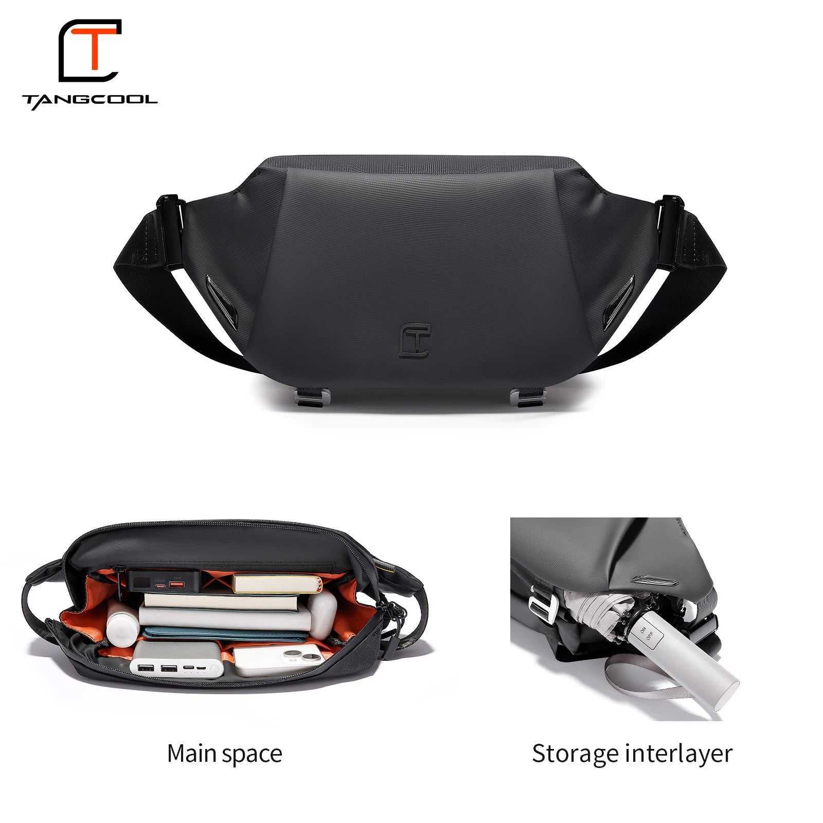 TANGCOOL Adjustable Strap Crossbody Sling Bag Multi Layer Pocket Waterproof Outdoor Daily Shoulder Messenger Bag