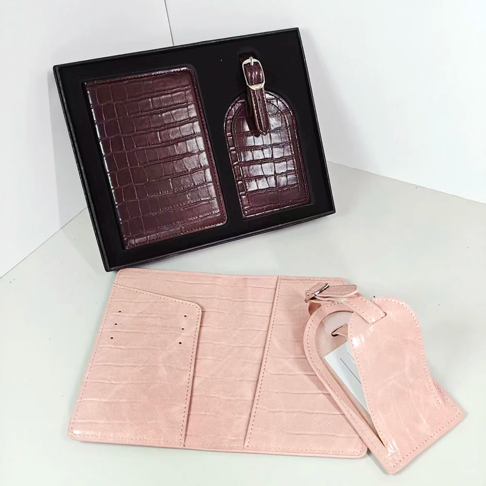 Luxury Passport Cover Luggage Tag Gift Box Set Custom Name Men Women Present Travel Accessories Suitcase Label Passport Holder