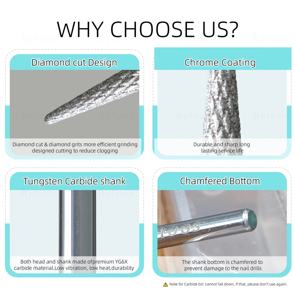 HYTOOS Round Cone Diamond Cut Pro Nail Drill Bits Chrome Russian Cuticle Bit for Electric Nail Drill Dead Skin Cleaner Prep Tool