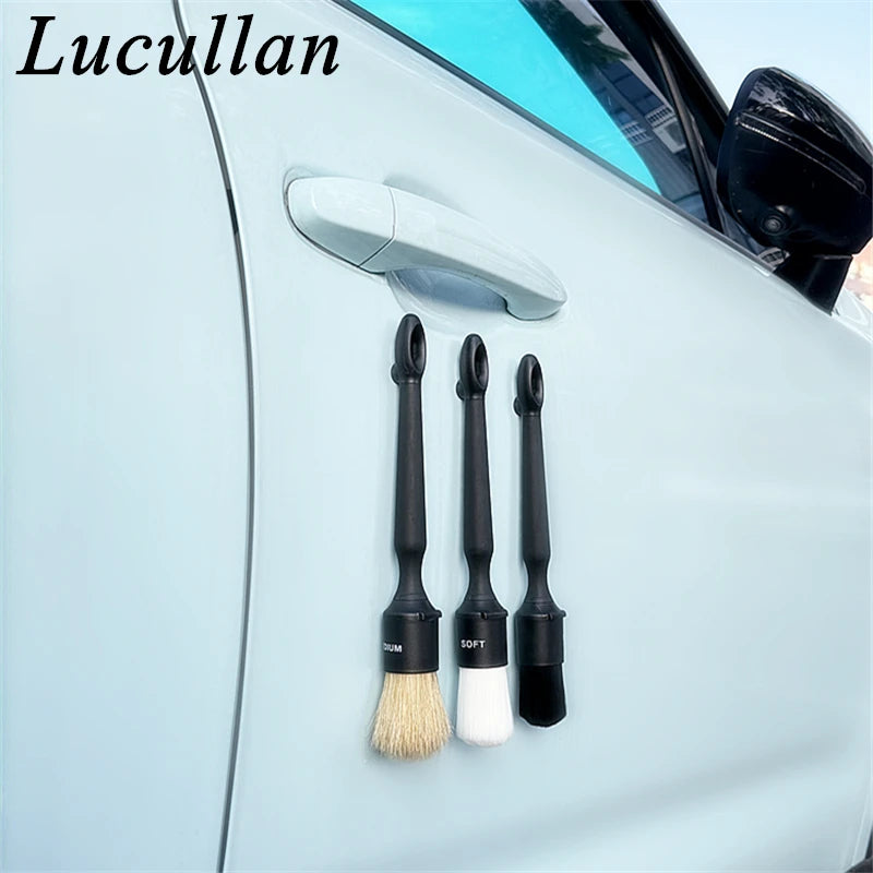 Lucullan 3 in1 Magnetic Interchangeable Detailing Brush Set Soft Bristle for Interior Wheel Rim Gap Cleaning