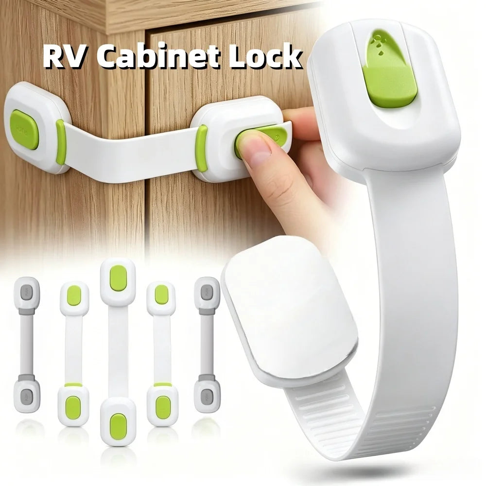 RV Cabinet Door Lock No Drill Adhesive For Fridge Toilet Oven Furniture Kitchen Caravan Motorhome Furniture Door Safety Lock