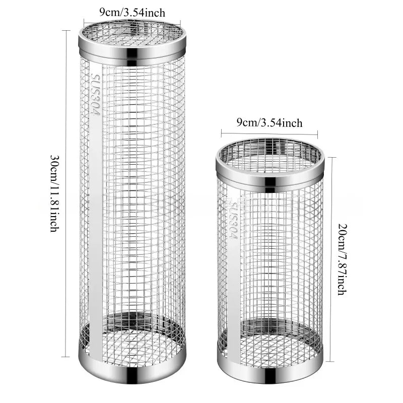 2pcs Rolling Grilling Baskets for Outdoor Grill Bbq Net Tube Stainless Steel Round Mesh Rotation Barbecue Cage Grill Accessories