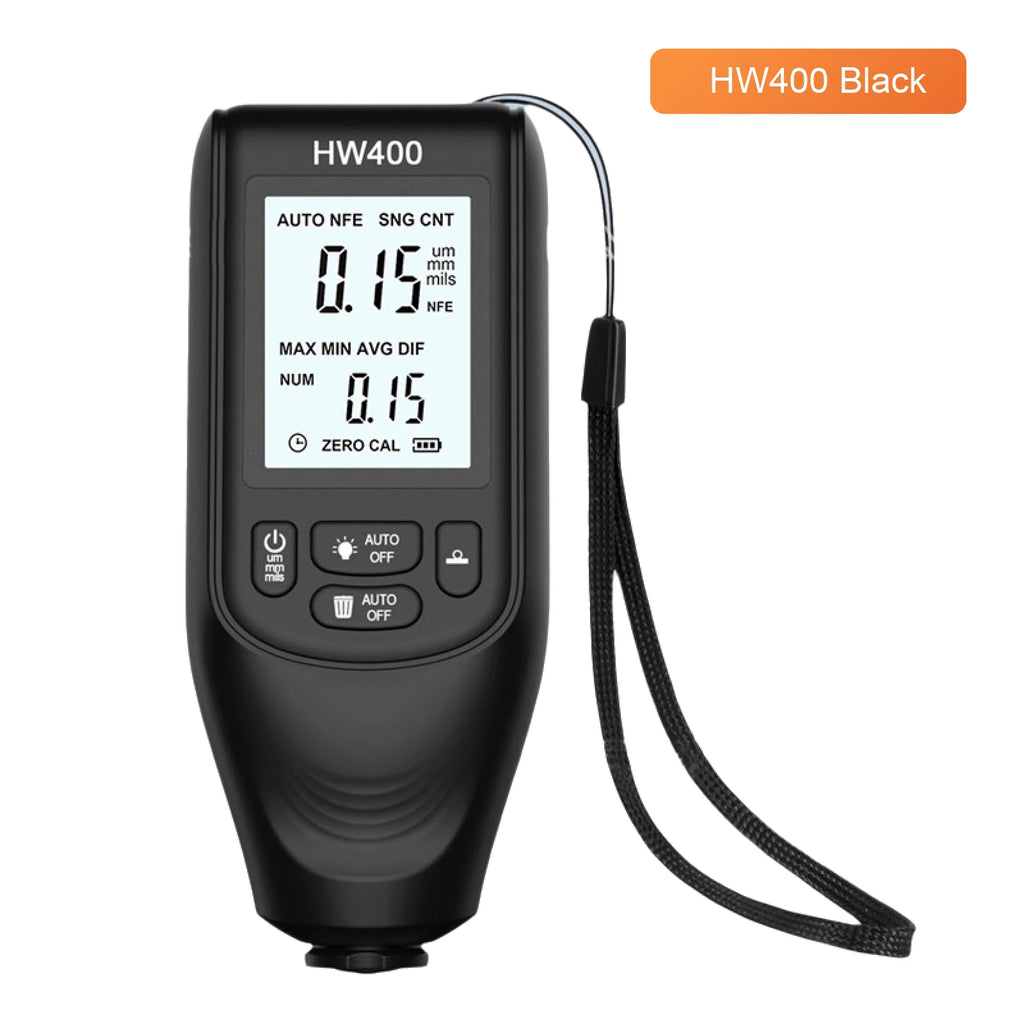 HW400 Handheld Coating Thickness Gauge 0‑2000µm Digital Fe/NFe Paint Film Tester for Car Body Industrial Magnetic Eddy Current