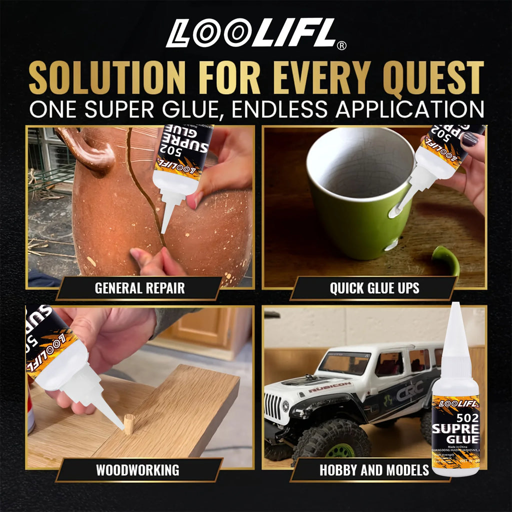 LOOLIFL1-7pcs Quick-drying 502 Super Glue Instant Cyanoacrylate Adhesive Leather Rubber Wood Metal Strong Bond Liquid Glue Tool