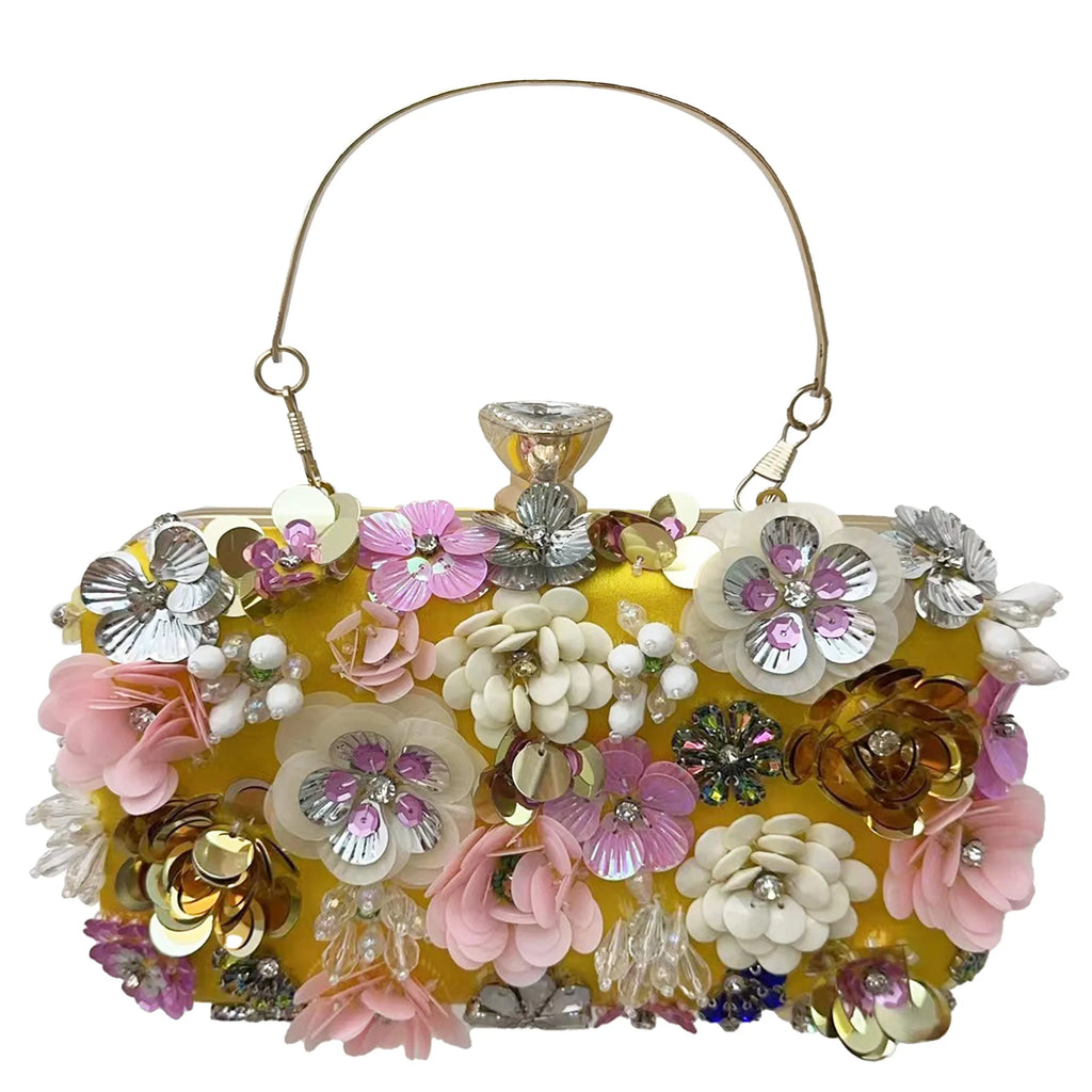Fashion Women Bags Flower Diamonds Embroidery Small Clutch Luxury Lady Handbags Evening Bags New Arrival Chain Shoulder Purse