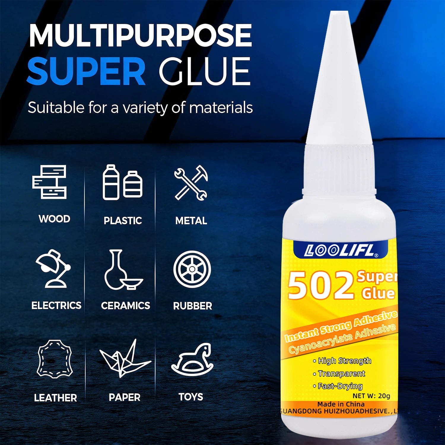 502 Super Glue Cyanoacrylate Instant Adhesive Quick-drying Strong Bond  for Plastic Rubber Metal Wood Glass Liquid Glue Tool 20g