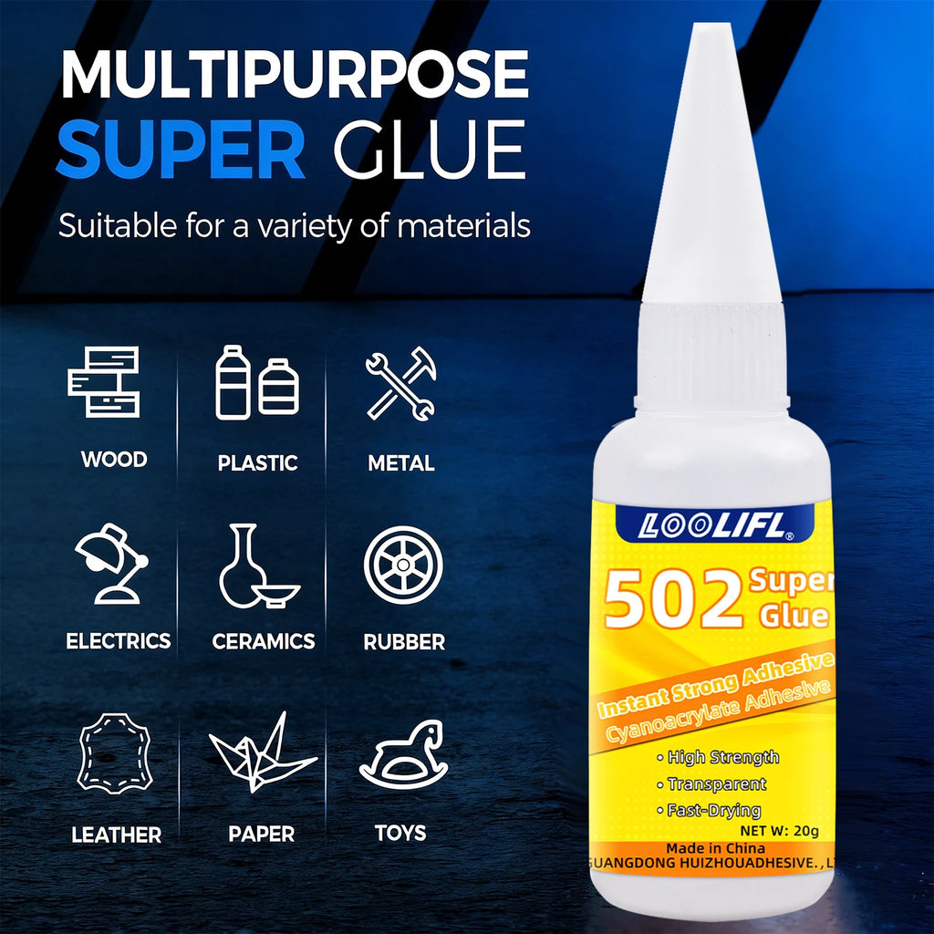 502 Super Glue Cyanoacrylate Instant Adhesive Quick-drying Strong Bond  for Plastic Rubber Metal Wood Glass Liquid Glue Tool 20g