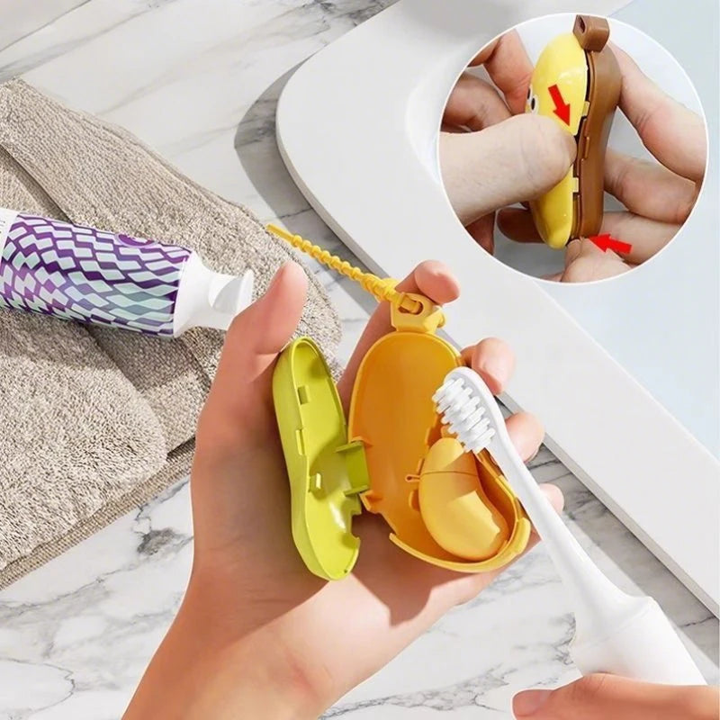 Banana Shaped Toothbrush Head Cover with Toothpaste Compartment Dust Proof Portable Travel Style Storage Box for Oral Care