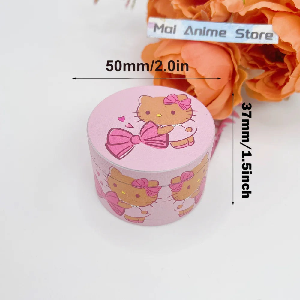 2inch Hello Kitty Herb Grinder Metal Sanrio Mortar Spice Mill Manual 4-layer Salt Grass Tobacco Grinder Smoke Cigarette Tool