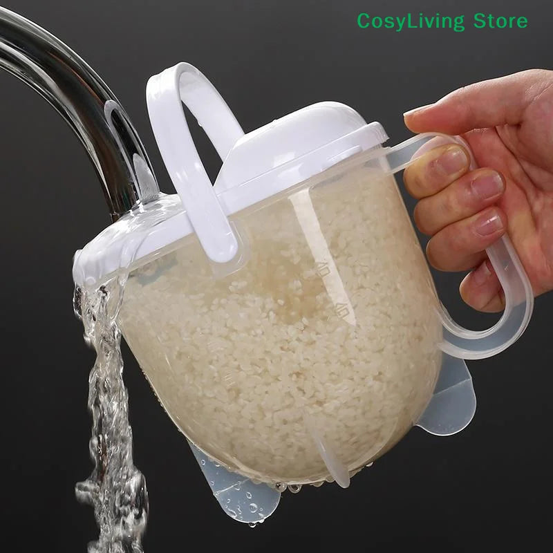 1Pcs Rice Wash Strainer Bowl With Lid Rice Strainer With Handle Convenient Multifunctional Kitchen Items For Grain Beans