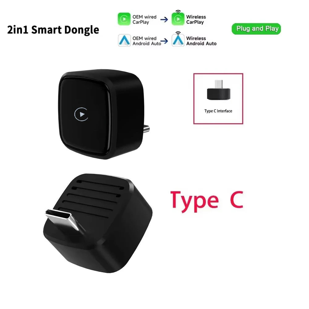 Skilldrive 2026 Mini CarPlay Wireless Android Auto Adapter Type C Port AI Smart Box Intelligent System USB for Wired CarPlay Car