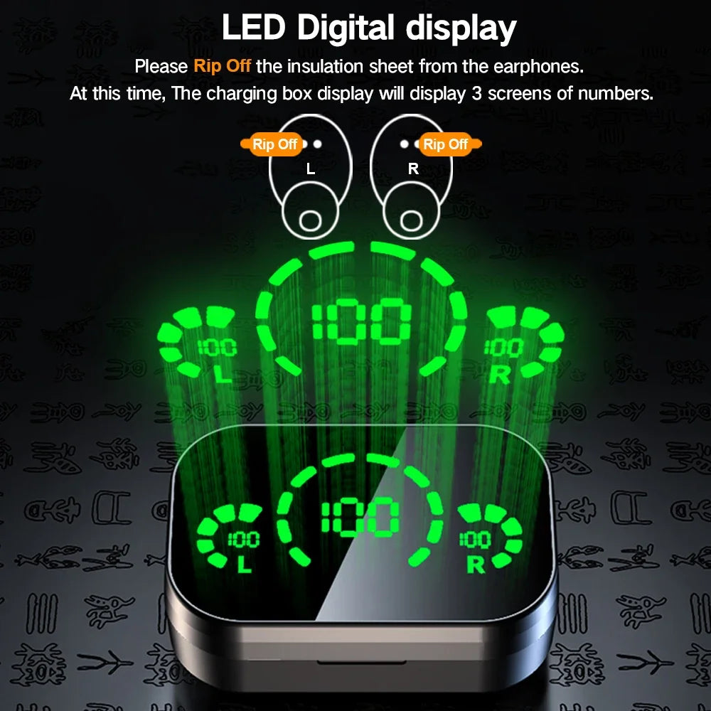 New TWS Sports Wireless Bluetooth Earbuds Led Display for Stereo HiFi Sound Built-in Mic HD Calls & Gaming Earphones