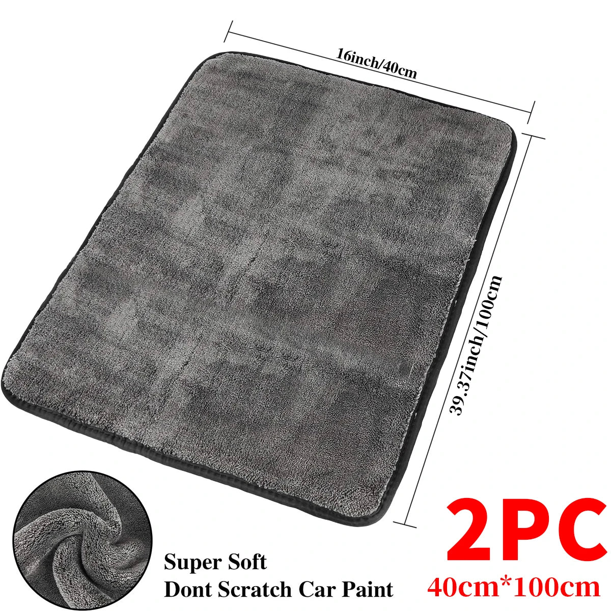 100*40cm 60*40cm 3pcs Car Wash Microfiber Towel Plush Cleaning Drying Cloth Car Care Cloth Detailing Polishing