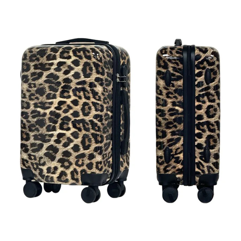 Women's Leopard Print Luggage 20 Inch - Silent Spinner Wheels Trolley Case, Fierce Animal Pattern Carry On Suitcase for Ladies