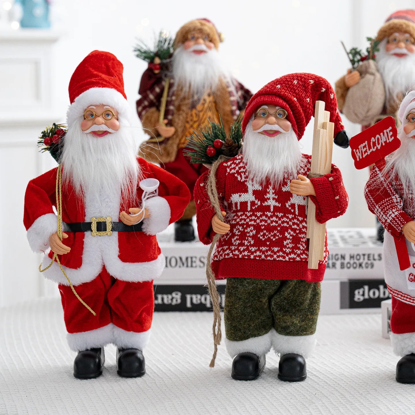 Santa Claus Decorations, Standing Christmas Santa Claus Figurine Figure Decor Christmas Sock and Gifts Bag Christmas Decoration