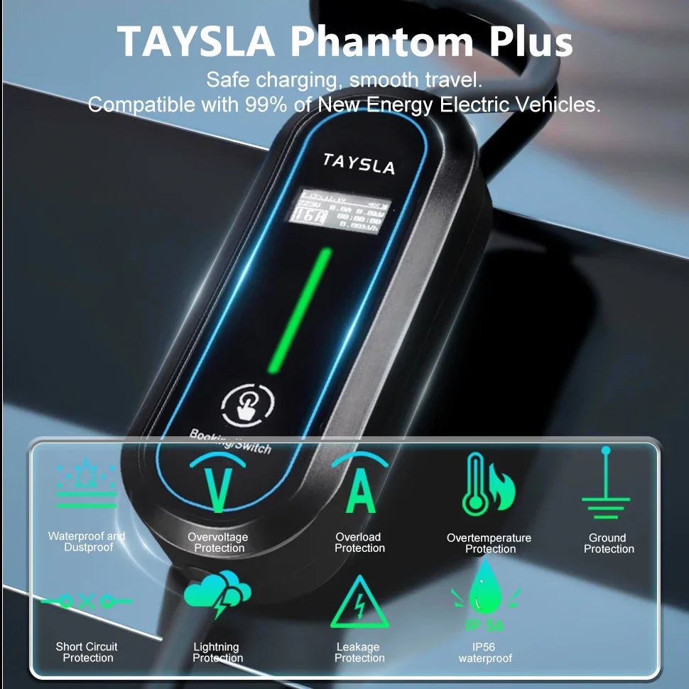 TAYSLA EV Charger Portable 3.5kW 16A TYPE 2 TYPE 1 J1772 Charger EU Plug Charging Cable Wallbox AC80V-260V for All Electric Car