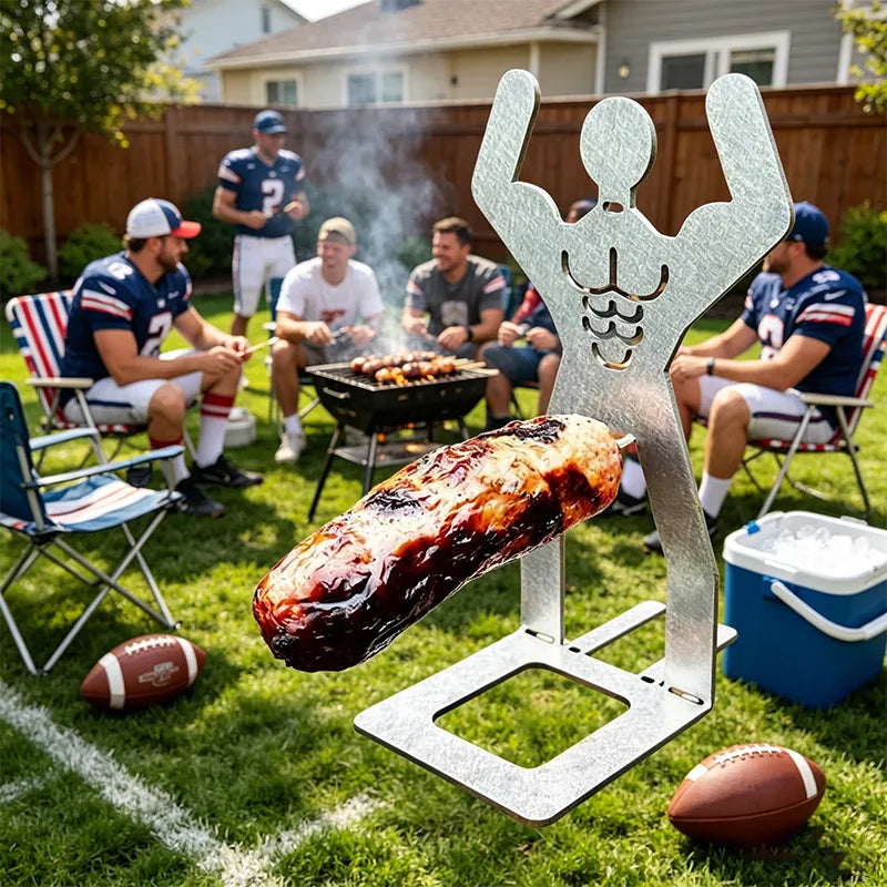 Stainless Steel Bbq Muscle Man Sausage Holder Fun Sausage Grill Reusable Hot Dog Grill Perfect For Outdoor Camping Supplies Gift
