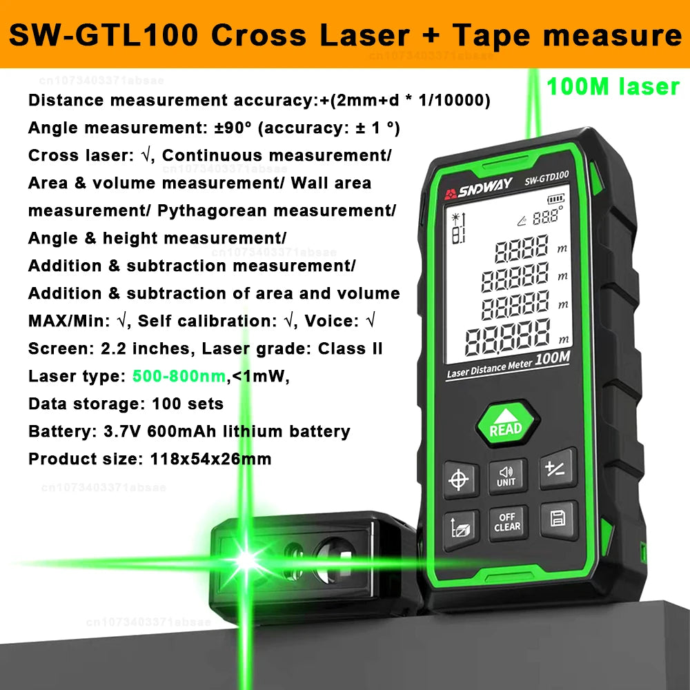 SNDWAY Cross Laser Distance Meter with Tape Measure 3 in 1 Digital Rangefinder Vertical & Horizontal Laser Range Finder