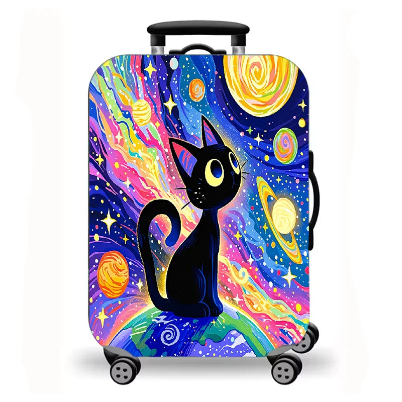 Luggage Cover, Starry Night Cat Cartoon Fantasy Print Stretch Suitcase Protector, Washable Anti-Scratch Travel Baggage Cover