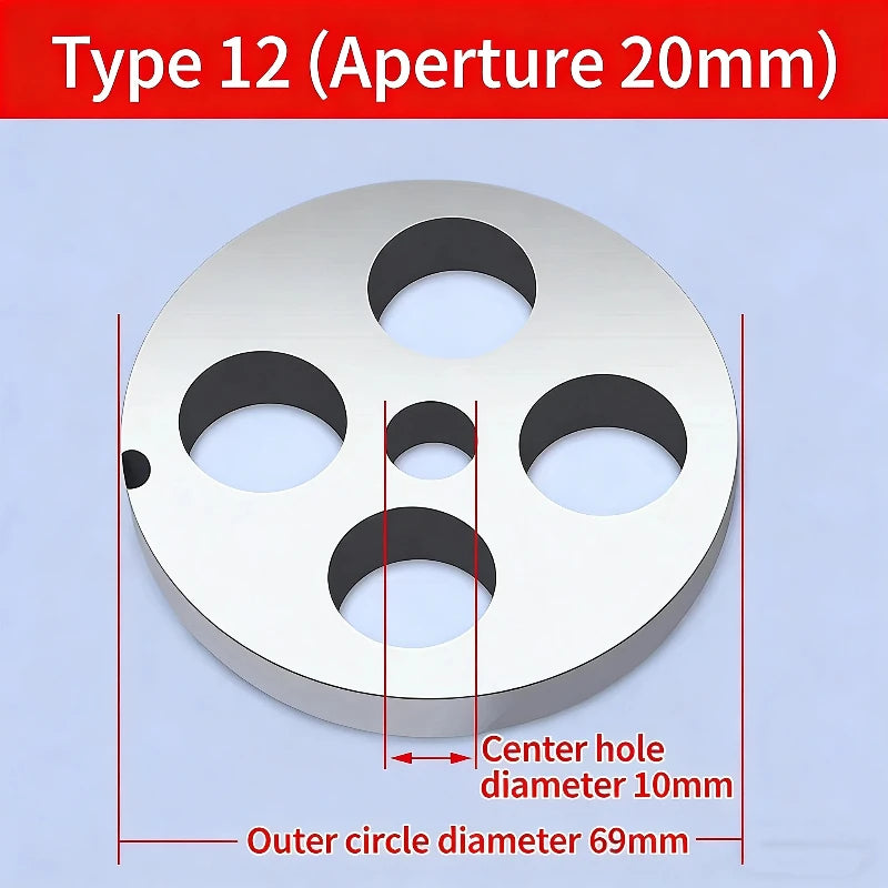 12 # Electric Meat Grinder Orifice Plate Blade Accessories, Stainless Steel Orifice Plate Grate Discharge Plate Round Knife