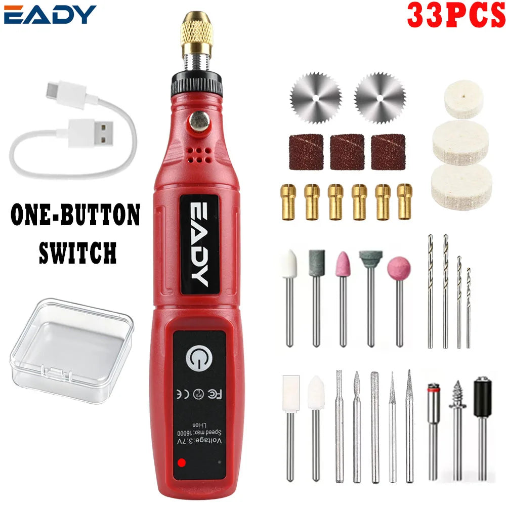 Cordless Mini Electric Drill Rotary Tool – USB Rechargeable Engraving Pen for Polishing, Grinding, Carving – Handheld Dremel