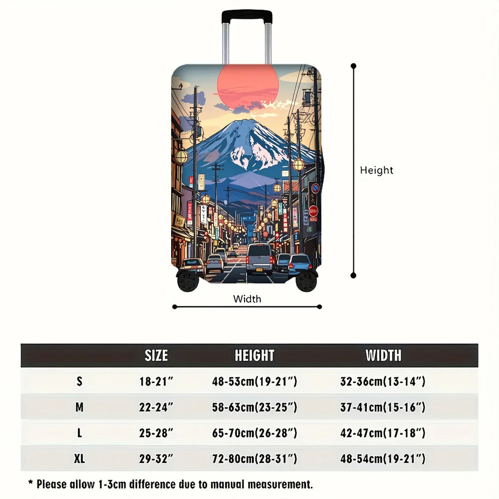1 PC Vibrant Anime Style Japanese Sunset Print Luggage Cover for Luggage 18-32 Inches; Dust and Elastic Travel Accessories to