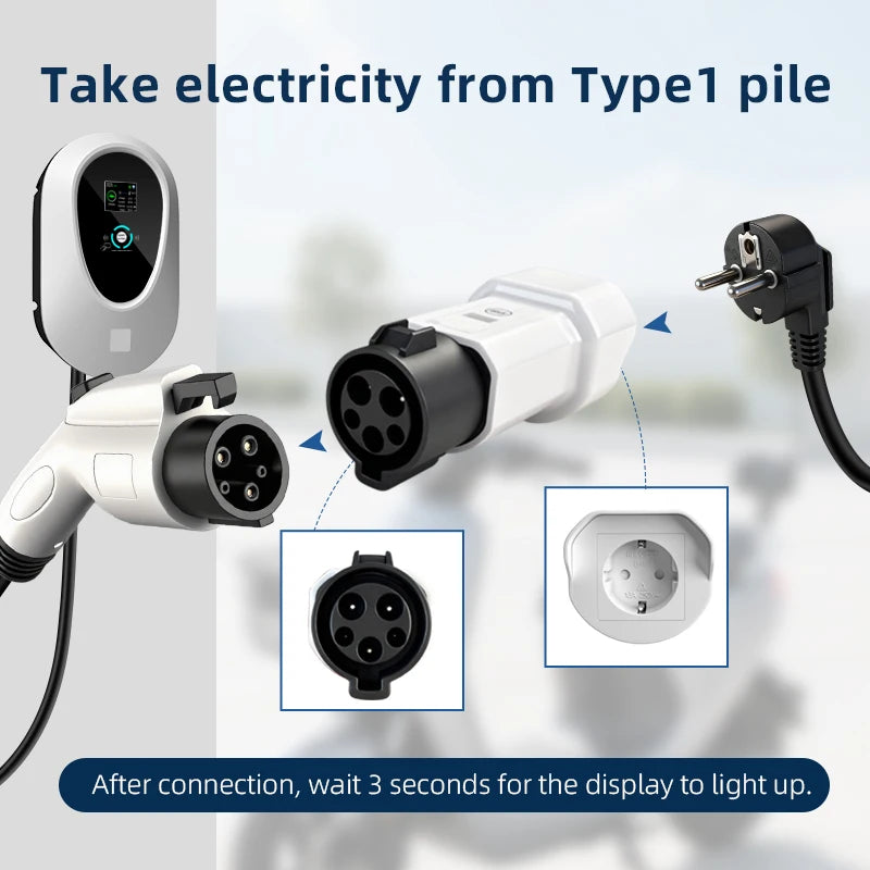EVqiaoyi Type1 to Schuko Socket EV Adapter J1772 Male Discharging Plug Charging Station Accessories Powering Household Devices