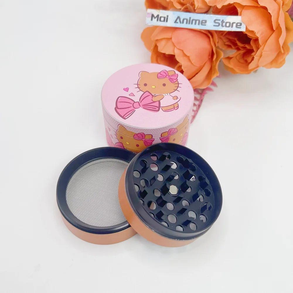 2inch Hello Kitty Herb Grinder Metal Sanrio Mortar Spice Mill Manual 4-layer Salt Grass Tobacco Grinder Smoke Cigarette Tool