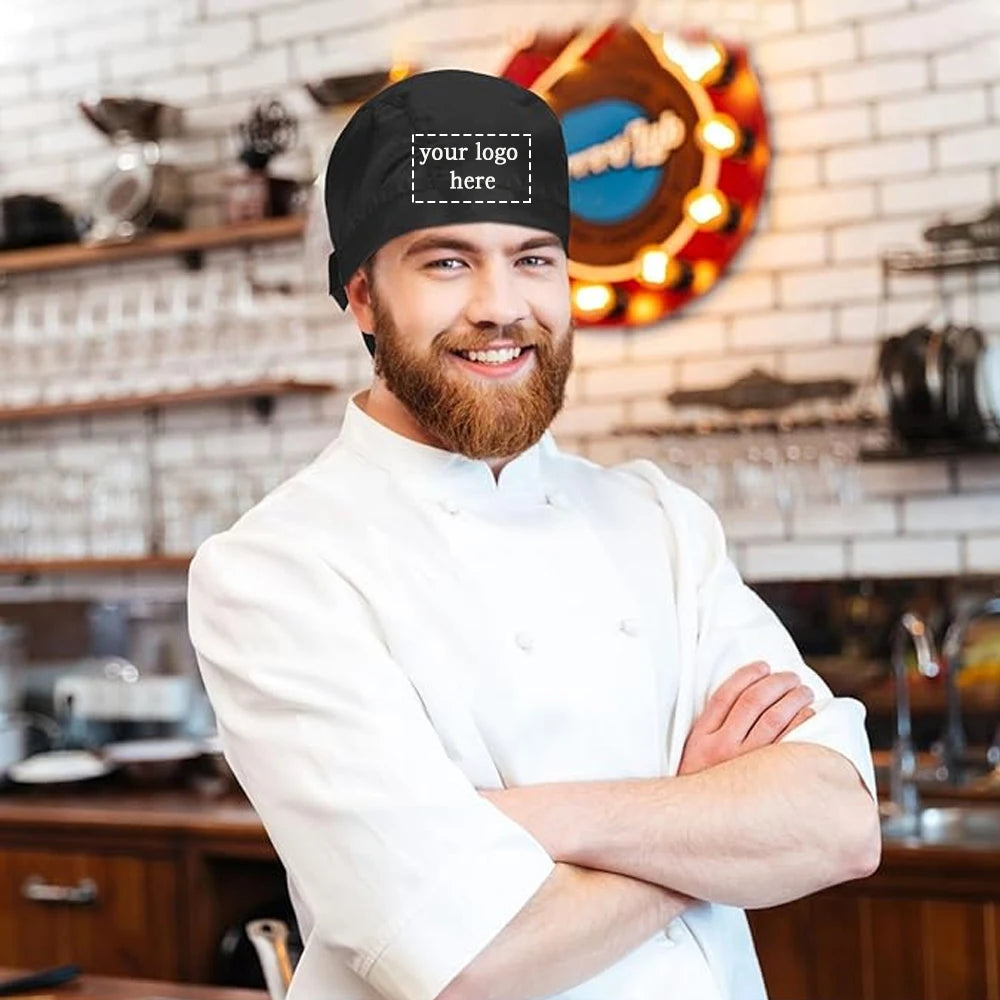 Personalized Chef Hat Custom Name Logo Kitchen Beanie Breathable Polyester Cooking Cap for Home Restaurant Bakery Chef Gifts