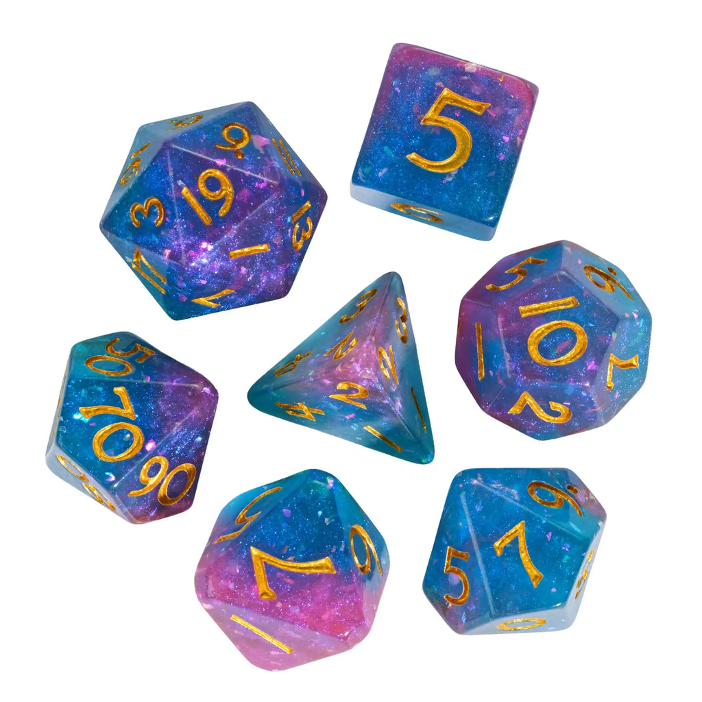 Cusdie Two-tone DND Dices 7 Resin Glitter D&D Dice D4 D6 D8 D10 D% D12 D20 Polyhedral Dice Set for Role Playing Board Games