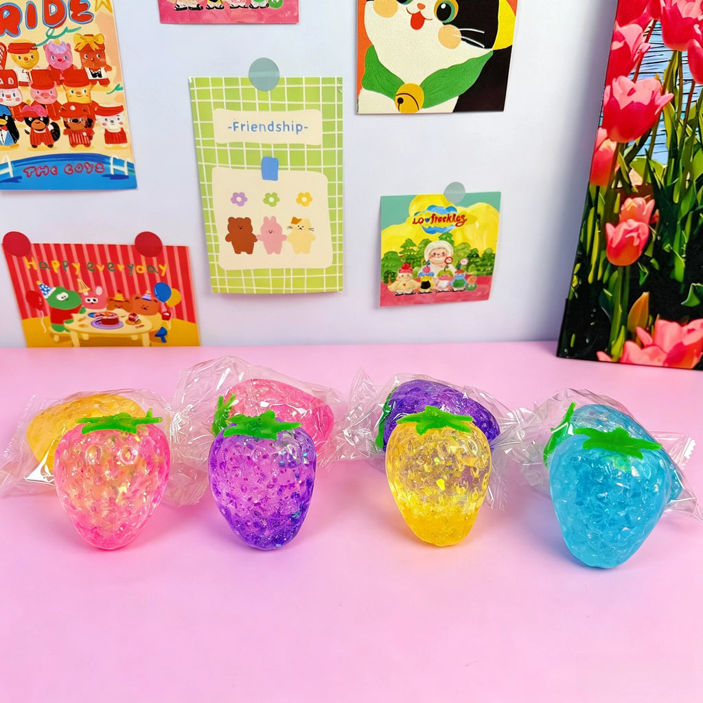 Glitter Maltose Strawberry Squishy Toy Transparent Sparkle Squeeze Fidget Toy Stress Relief Fruit Decompression Toy Kids Gift