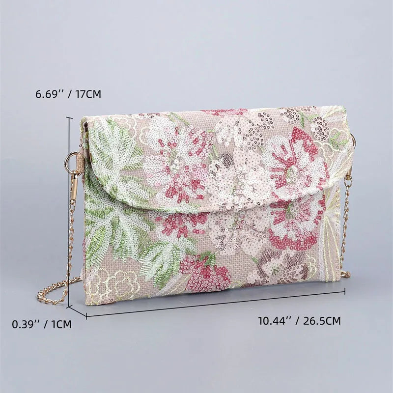XMESSUN New Sequined Embroidery Envelope Clutch Bags for Women,Fashion Design Europe and America Casual Shoulder Bag Pouch Bag