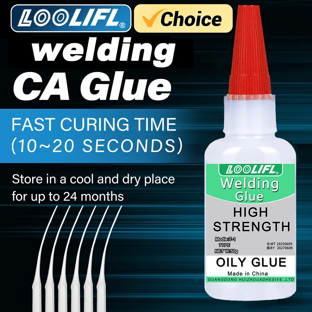 LOOLIFL 50g High Strength Oil-based Glue for Welding, Oil-based Super Glue, High Quality CA Glue - Universal Instant Adhesive for Resin Ceramics Metal Glass Wood, Complimentary Precision Dispenser.