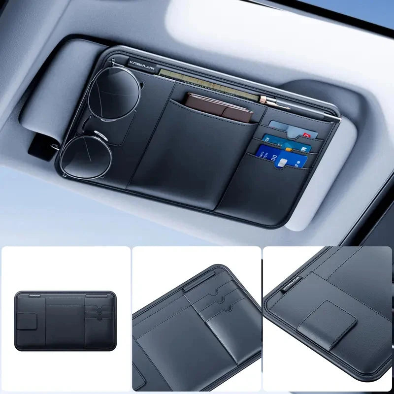 Universal Car Sun Visor Storage Pouch Multi-Slot Vehicle Visor Wallet Card Phone Sunglasses Holder