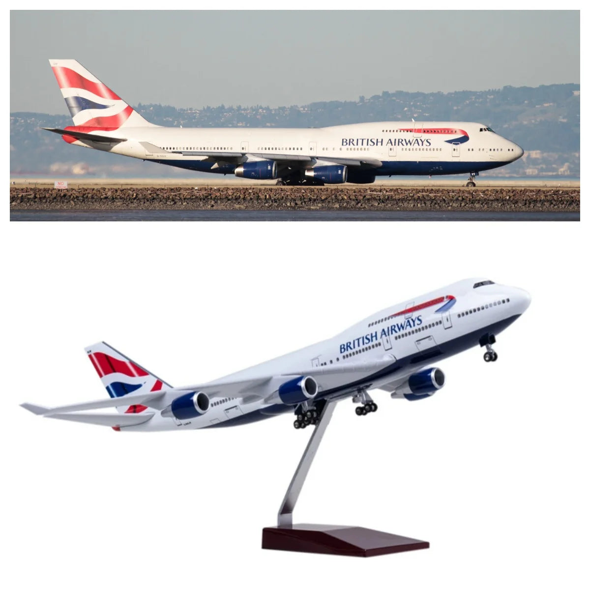 47CM model plane 747 British Airways Plastic model Resin Static miniature airplane  for Collection Or Gift Display Decorations
