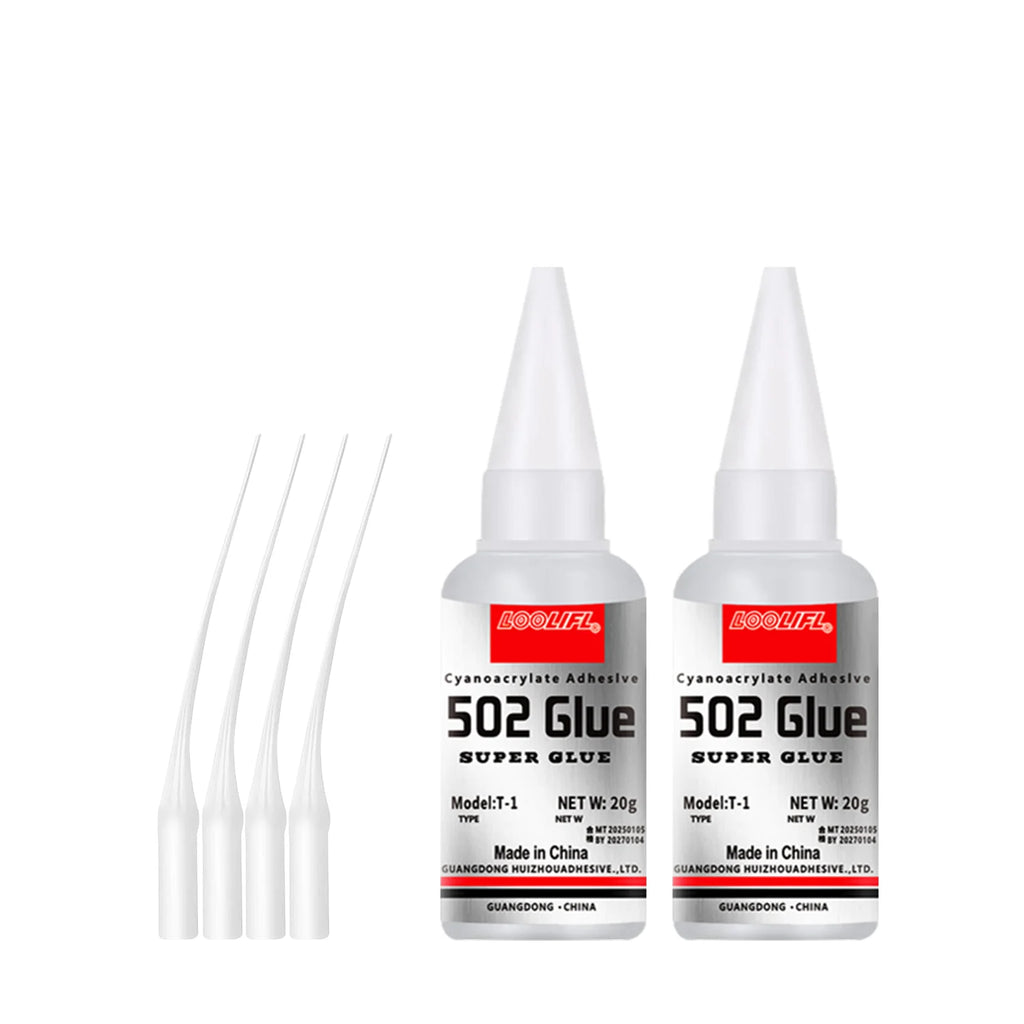 Loolifl 502 Strong Instant Adhesive, Cyanoacrylate Adhesive, Transparent and Traceless, Fast and Firm Bonding, Precise Application with a Fine Nozzle; Suitable for Plastic, Metal, Wood, Rubber, Shoe Repair, Universal All-Purp