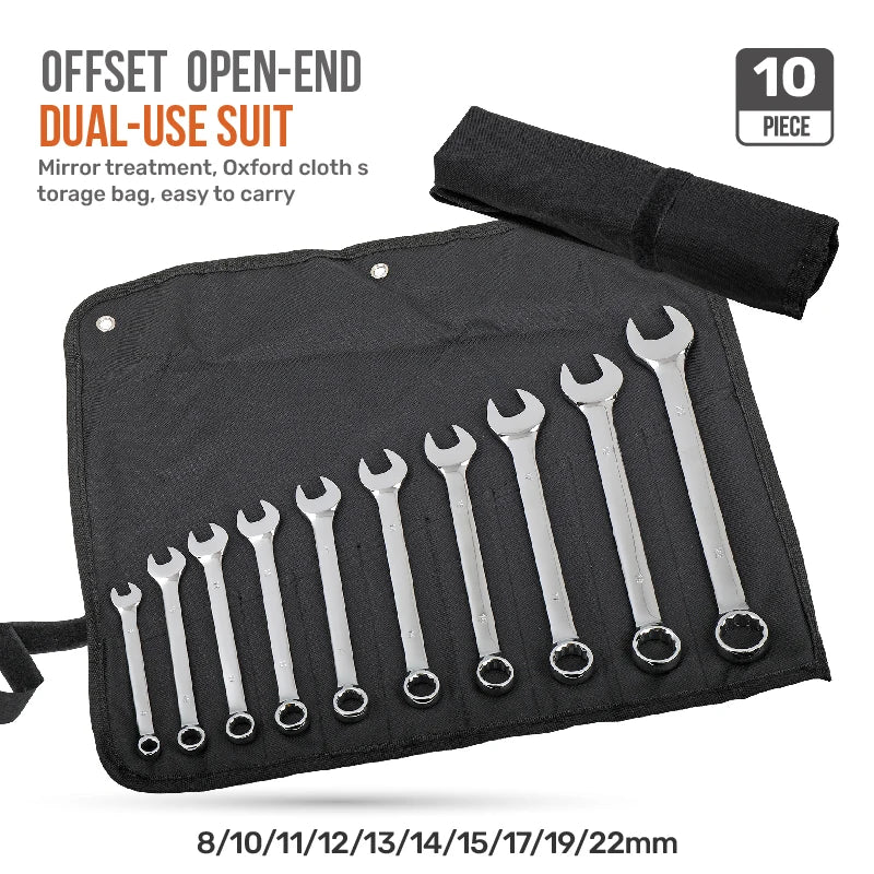 Hi-Spec Offset Open-End Dual-Use Combination Wrench Set CR-V Opened Ring Combo Spanner Hand Tool Kit for Home Repair