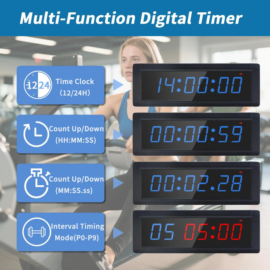 1.5-Inch 6-Digit 7-Color Multi-Function Fitness Timer, Count Up/Count down, Battery Powered, Suitable for Daily Fitness Training