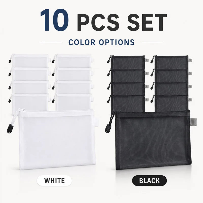 10PCS Storage Bag Miscellaneous Organizer A4 A5 A6 Mesh Zipper Pouch Waterproof Children Zipper Transparent Finishing Storage