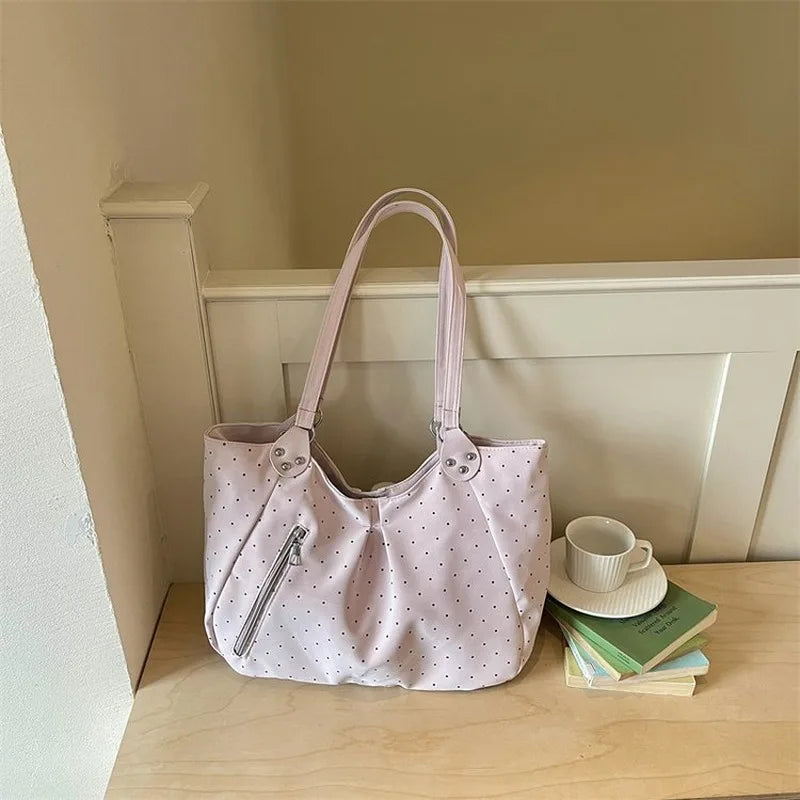 Women's Polka Dot Hobo Tote Bag Large Capacity Shoulder Handbag for Work School Daily Travel