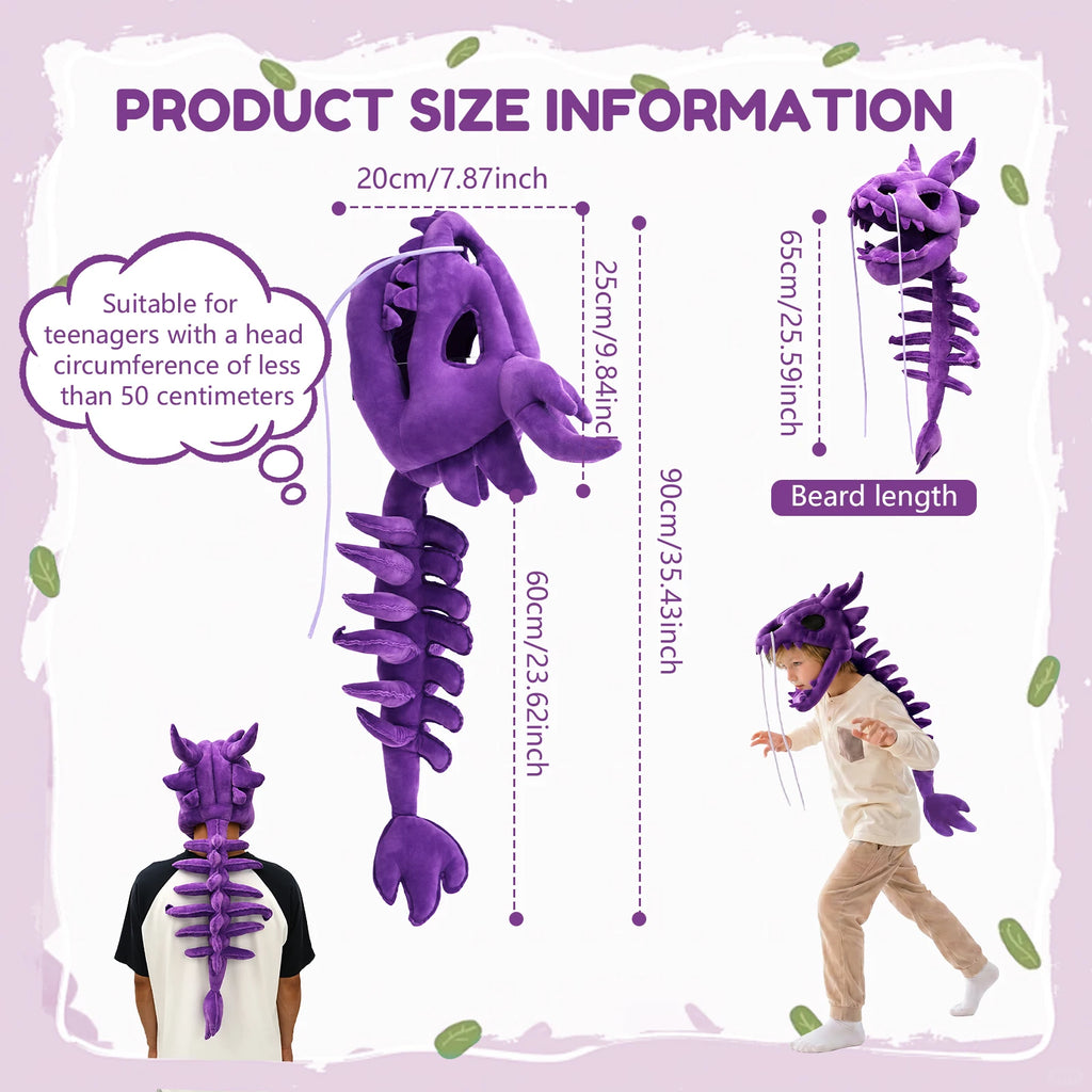 Dinosaur Skeleton Plush Headpiece Spinosaurus Dragon Bone Costume Hat Dinosaur Skeleton Hat for Cosplay Party and Birthday Gift