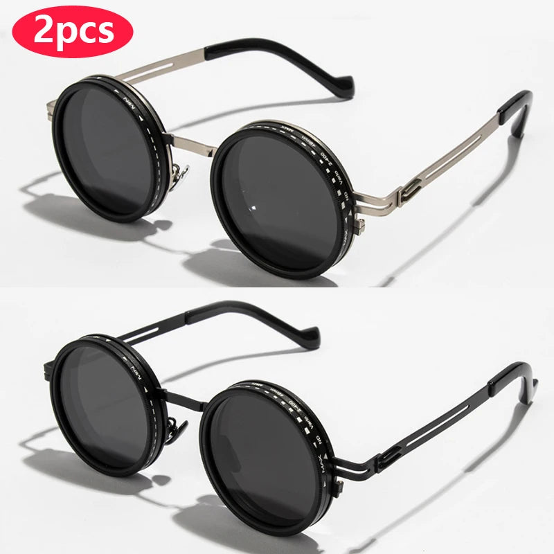 Hiking ND2-400 9 Level Adjustable Dimming Polarized Glasses Men Women Punk Round Sun Glasses Driving Eyeglasses ND Filter