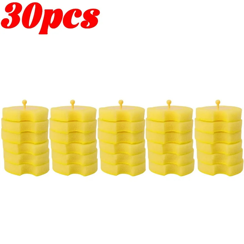 1/30x Disposable Toilet Brush Yellow Sponge Cleaning Pads Handle Replacement Sponge Wipe Head Home Bathroom Cleaning Supplies