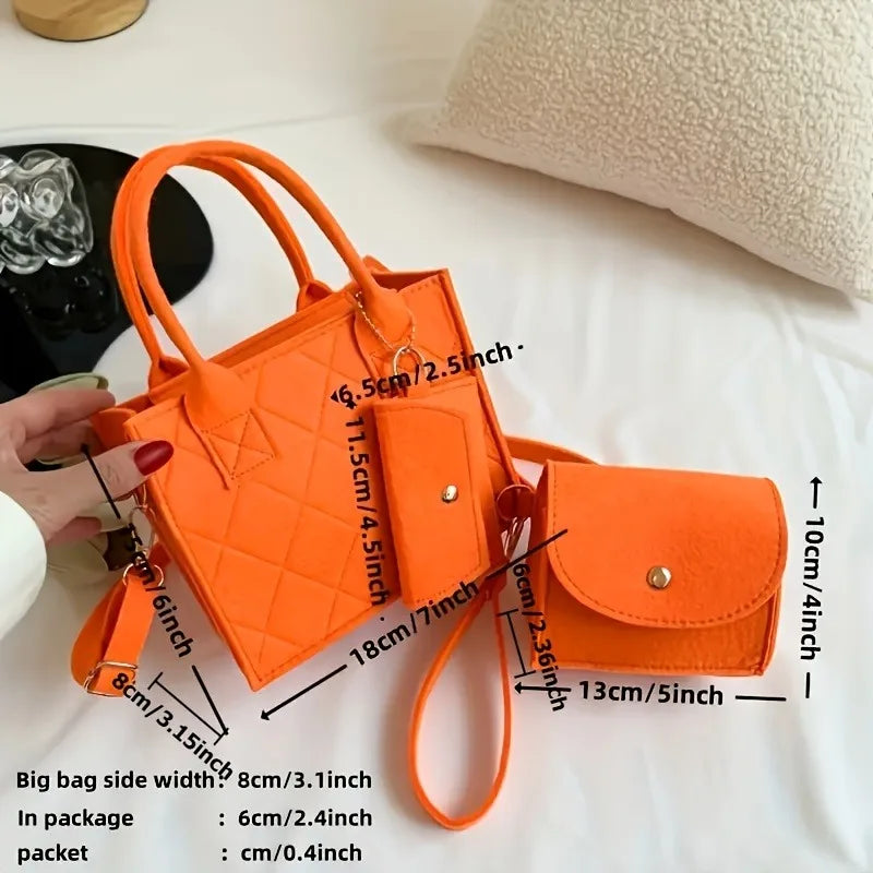 3pcs/set Embossed Women's Handbag Stylish Crossbody Bag, Clutch and Wallet, Solid Color Fabric Shoulder Bag for Women Daily Use