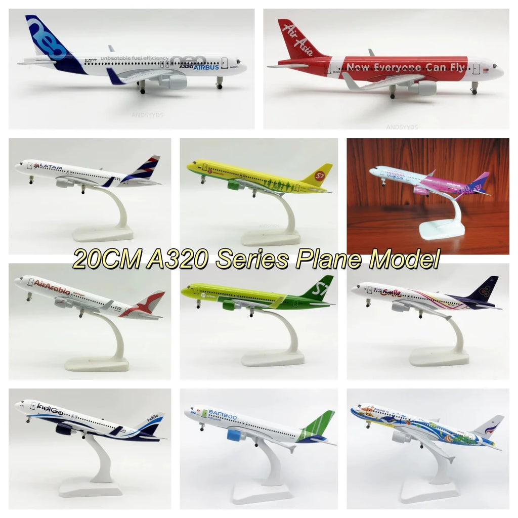 20cm Airplane Model A320 Series Metal Scale Aircraft Diecast Aviation Collectible Miniature Children Toys Souvenir With Stand