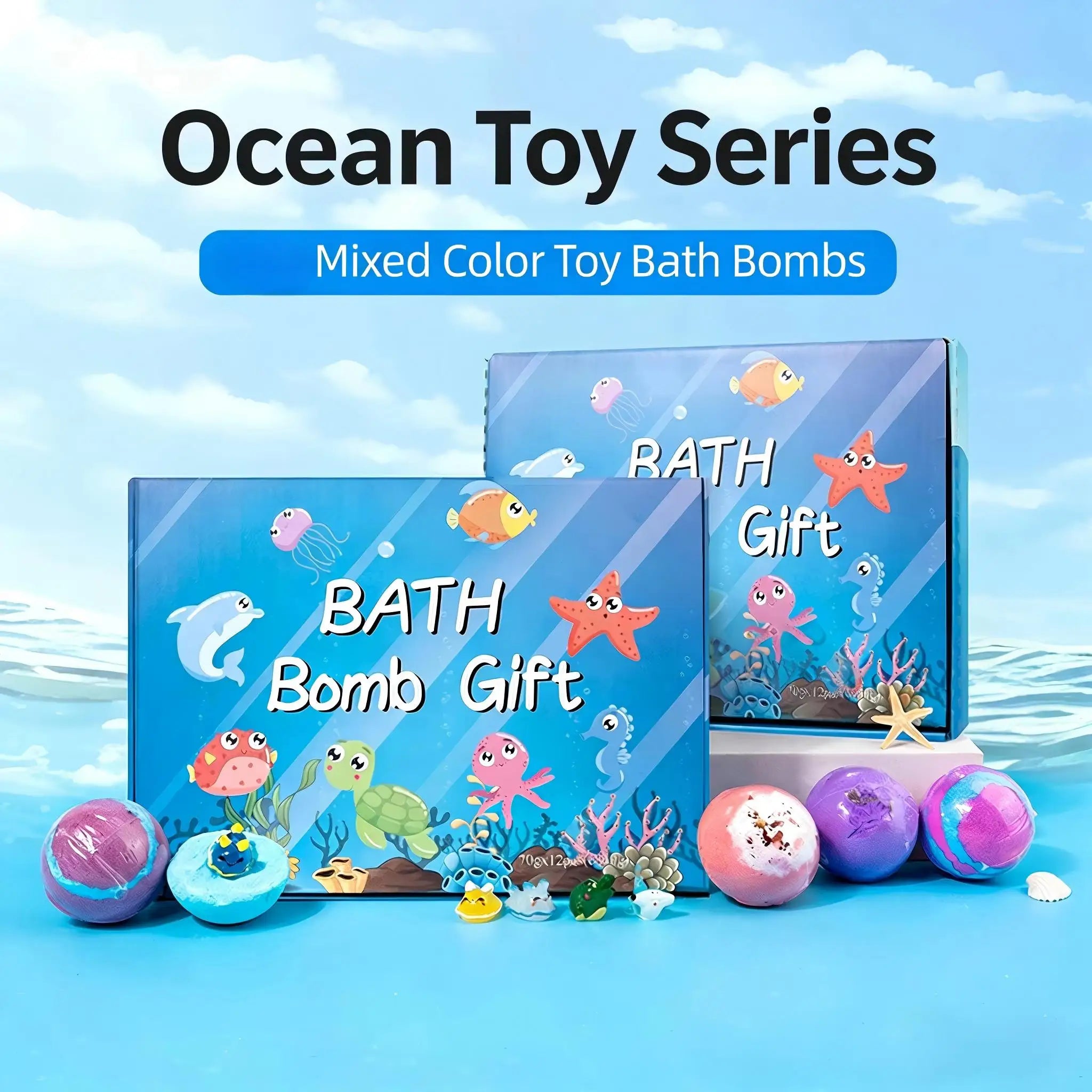 Children’s  Bath Bombs Set Bath Gift with Hidden Toys Safe Ocean Bubble Bath Perfect for Sensory Play Bathtime Fun