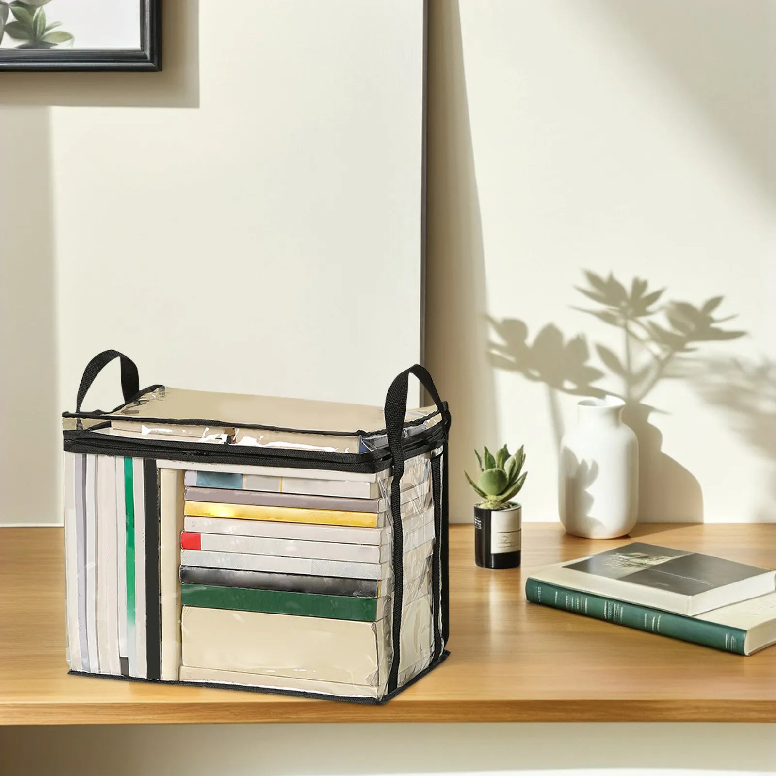 Portable Collapsible Book Storage Box Transparent Clear Book Cube Large Capacity Waterproof Document Organizer for Students