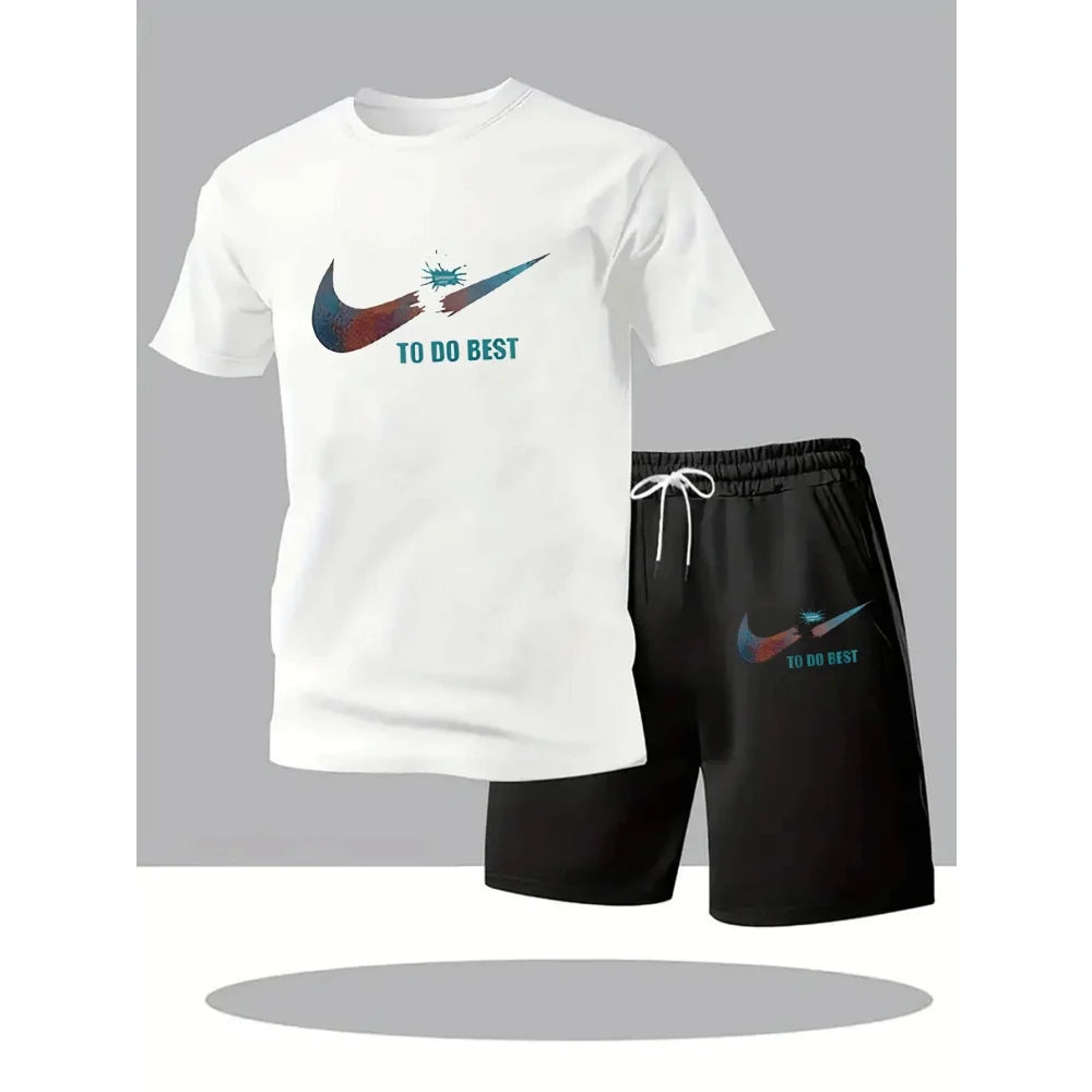New Summer Sportswear Men's Suit Fashion Two-Piece Sports Fitness Running Casual Quick Drying Short Sleeved Shorts Set Men